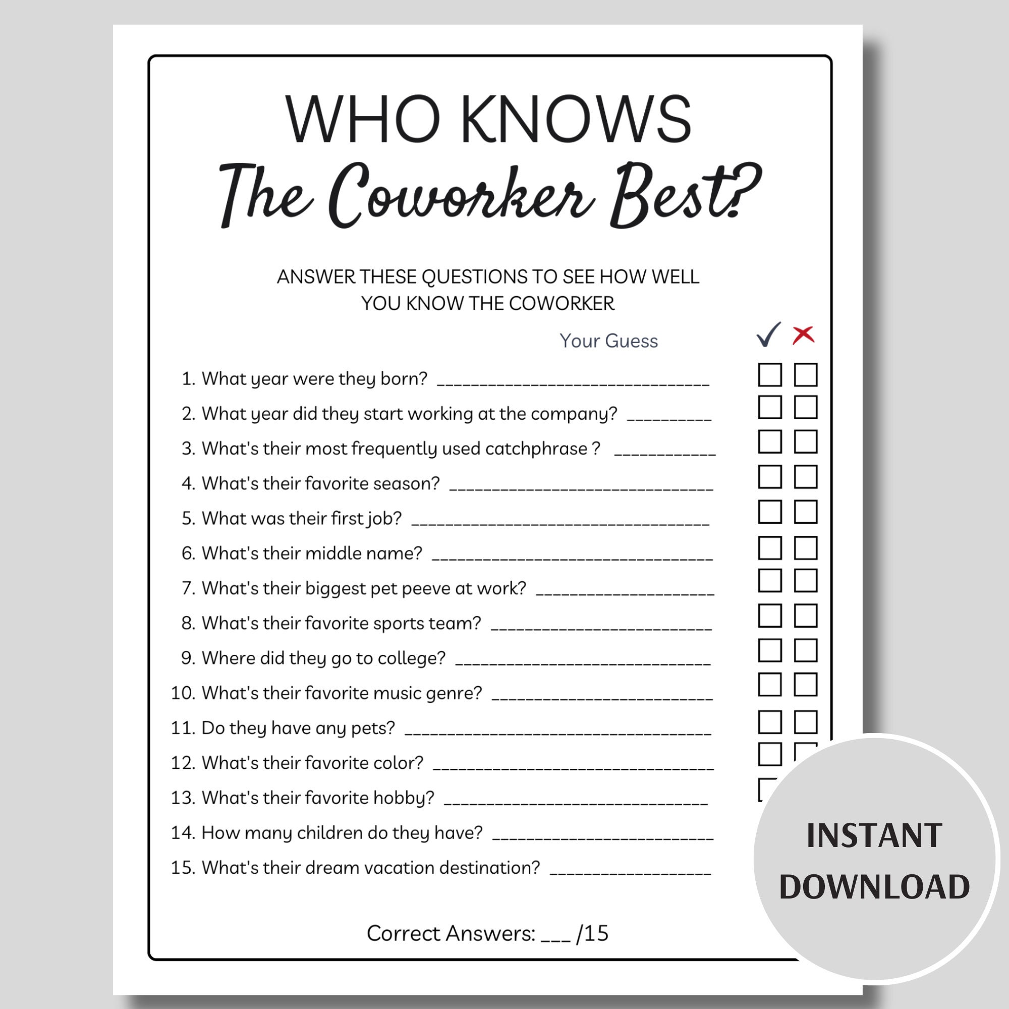 Test Your Team: How Well Do You Know Your Coworker Game