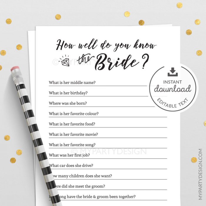 How Well Do You Know the Bride Free Printable Game: Fun Bridal Shower Activity!